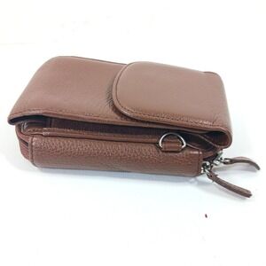 WalletBe Duo Gear Brown Pebbled Leather Accordion Wallet Cell Phone Case Clutch